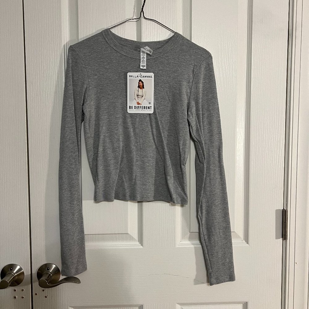Bella+Canvas Athletic Heather Micro Rib Long Sleeve Baby Tee (Med)